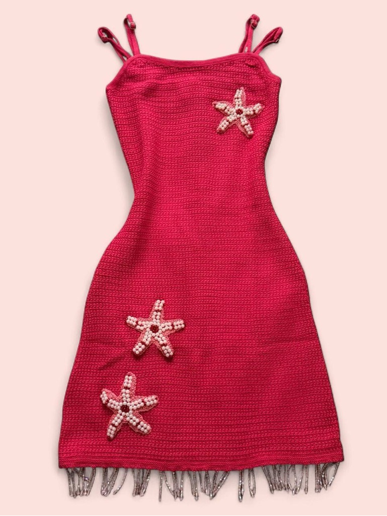 Capittana Crochet Marilei Dress In Red With Beaded Fringe